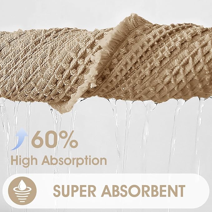 Upgraded Waffle Bath Mat Set 3 Piece Beige-Looped, Super Absorbent Non-Slip Quick Dry Bathroom Rugs with Tassels, Machine Washable Ultra Soft Boho Bath Rugs for Floor, Toilet Mats Boho Farmhouse Decor