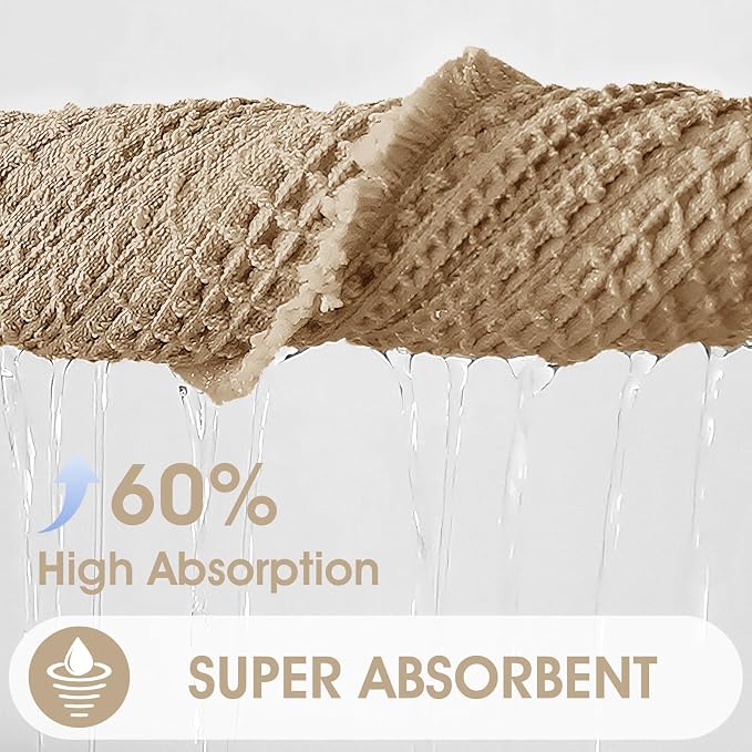 Upgraded Waffle Bath Mat, 32"x20" Beige-Bordered, Super Absorbent Non-Slip Quick Dry Bathroom Rugs with Tassels, Machine Washable Ultra Soft Boho Bath Rugs for Floor, Toilet Mats Boho Farmhouse Decor