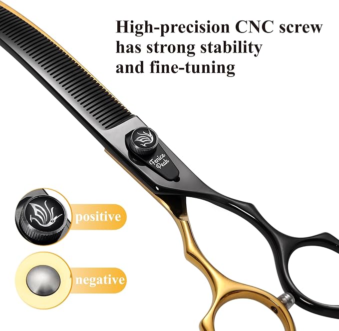 Black and Golden Professional Curved Thinning Dog Grooming Scissors 7.5'' 440C Stainless Steel Thinner Shear Sharp and Durable with Decorative Screw