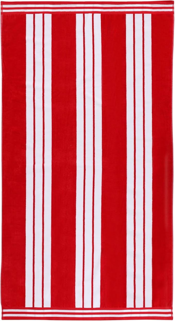 Superior Cotton Cabana Striped Beach Towels, Colorful Towels for Adult, Kid, Pool, Swimming, Sand, Travel, Large Oversized, Absorbent, Fast Drying, Bath Basics, Cabana Collection, 1 Piece, Red