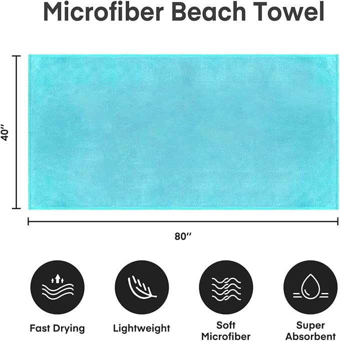 JML Microfiber Bath Sheet Towels, 2 Pack, 40" x 80", Aquamarine | Hanging Loop, Soft, Absorbent & Quick Dry, Lint Free, Fade Resistant, for Spa, Sauna, Swimming, Pool, Yoga