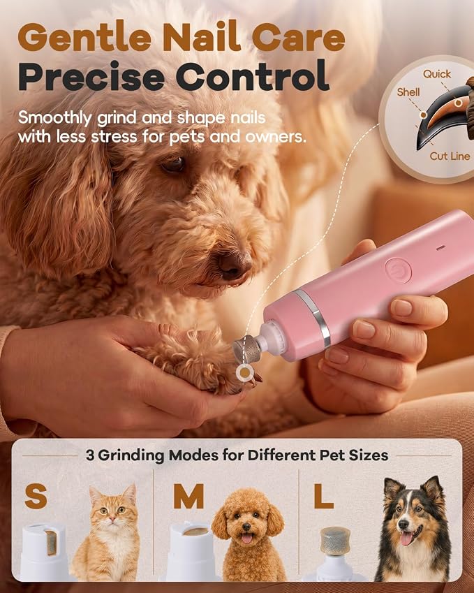Veeconn Dog Grooming Clippers Kit-Electric Rechargeable Cat Trimmer Tools-Cordless Quiet Pet Nail Paw Grinder-4 in 1 Multifunctional Low Noise Shaver-Razor for feet Face Ears Toenail Eye (Pink)
