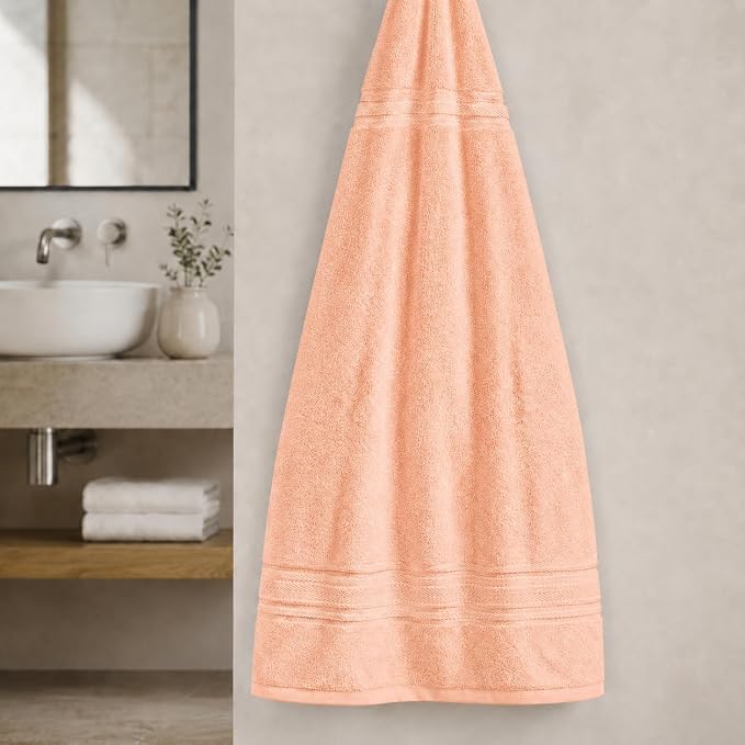 Terry Bath Sheet Set of 2 Peach Bath Towels Set 35x70 Inches, 100 Combed Long Staple Cotton Highly Absorbent Ultra Soft Oversized Large Luxury Hotel & Spa Quality Bathroom Towels Set