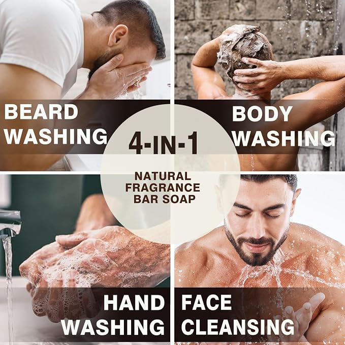 Rinse & Robust Mens Soap Bar Set 6Pcs Natural Handmade Cleansing Bar Soap Set Moisturizing Exfoliating Scrub Soap Fathers Day Gift for Dad All Skin Type, 6 Different Scents, 3.5 oz of 6 Bars