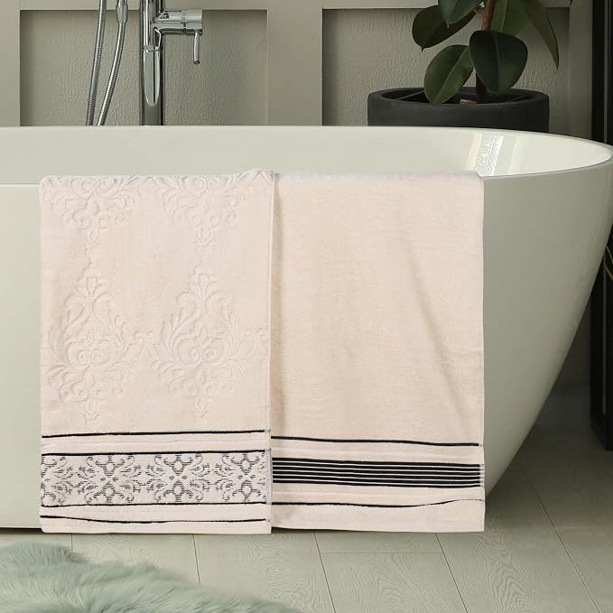 Superior Cotton Bath Sheet Set, Zero Twist, Oversized Large Absorbent Body Towels, Luxury Soft Drying, Shower, Spa, Hotel, Pool, Guest Bathroom, Home Essentials, Assorted Floral Set of 2, Ivory