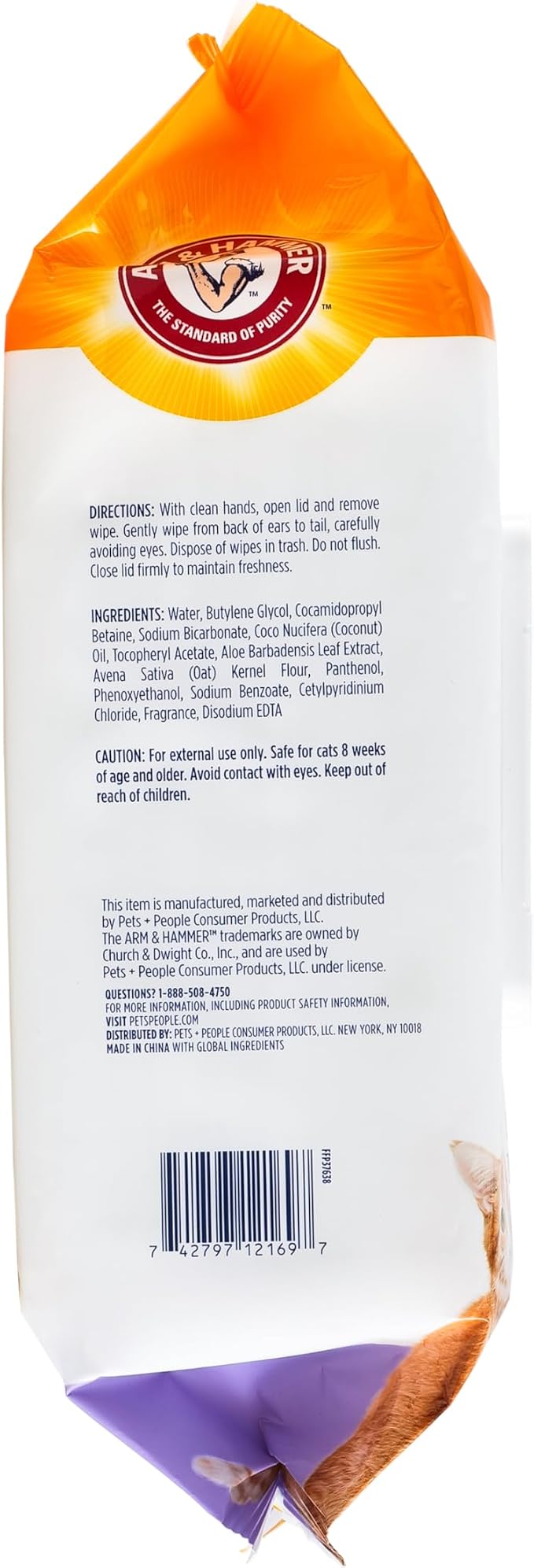 Arm and Hammer for Pets Odor Control Wipes for Cats, Violet Cedarwood Scent - Odor Eliminating Waterless Wipes with Baking Soda Between Baths, Safe Formula, 100 Count