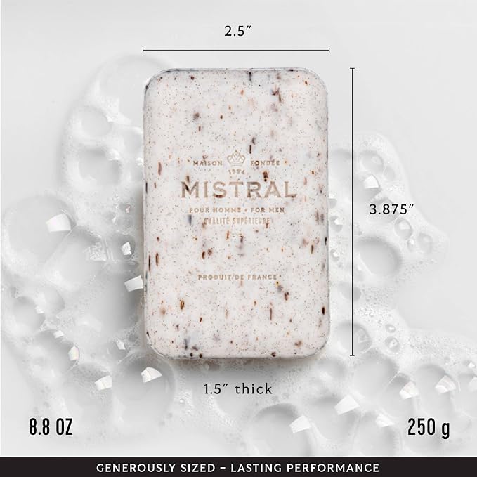 Mistral Mezcal Lime Luxury Bar Soap for Men | Men’s Natural Soap Bar | Paraben, Phthalates Free | Moisturizing & Triple-Milled Natural Soap for Men - Made in France | Large, 8.8 oz