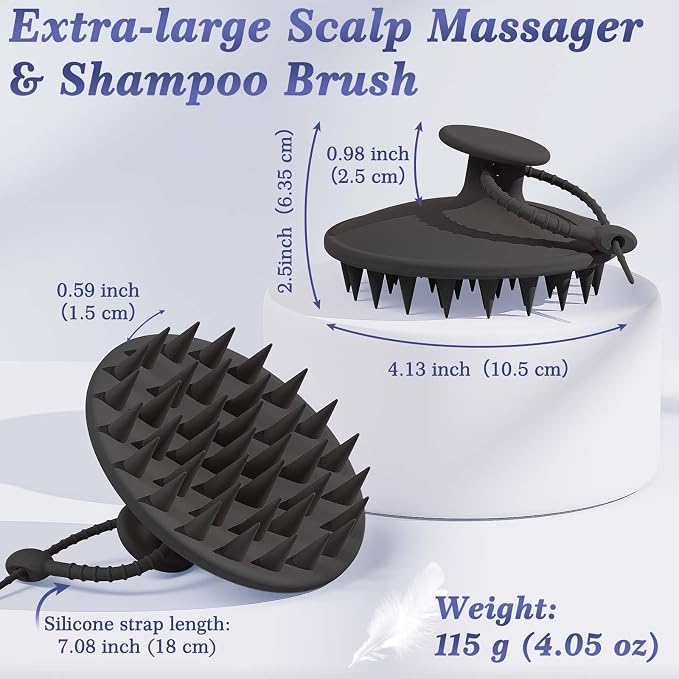 Manmihealth Silicone Back Scrubber & Soft Bath Glove, Silicone Scalp Massager Set 5 PCS, Super-Exfoliating Body Scrubber Shower Brush & Shampoo Brush Combination, with 2 Free Hooks (Style 1 Black)