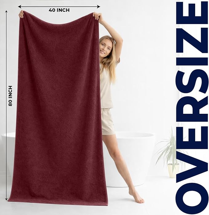 DAN RIVER Pack of 1 Jumbo Bath Sheet 40x80 Inches, Oversized Bath Towels, Soft and Absorbent Extra Large Towels for Bathroom - Pomegranate