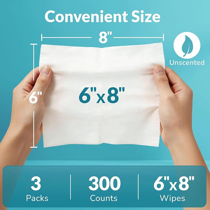 Prime Pets Dog Wipes for Paws and Butt, 300 Count, 8" x 6" Pet Grooming Wipes for Dogs Cats Cleaning Deodorizing, Unscented Dog Paw Wipes, Puppy Wipes for Face Bum Eyes Ears Teeth