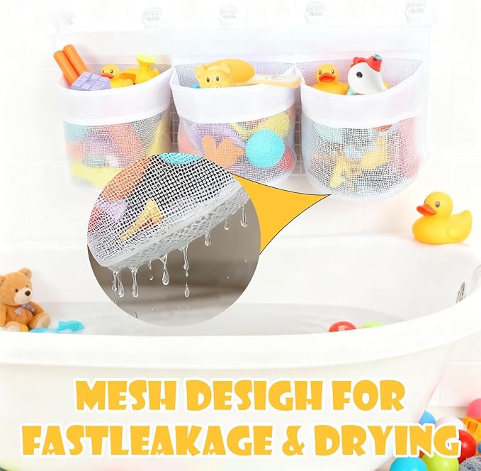 Bath Toy Storage Organizer, Multi-Use Mesh Net for Bathtub Toys, Shower Toy Holder Basket, Fits for Bathroom Wall, Shower Area, Tub Side and Poolside, Fast Draining, White