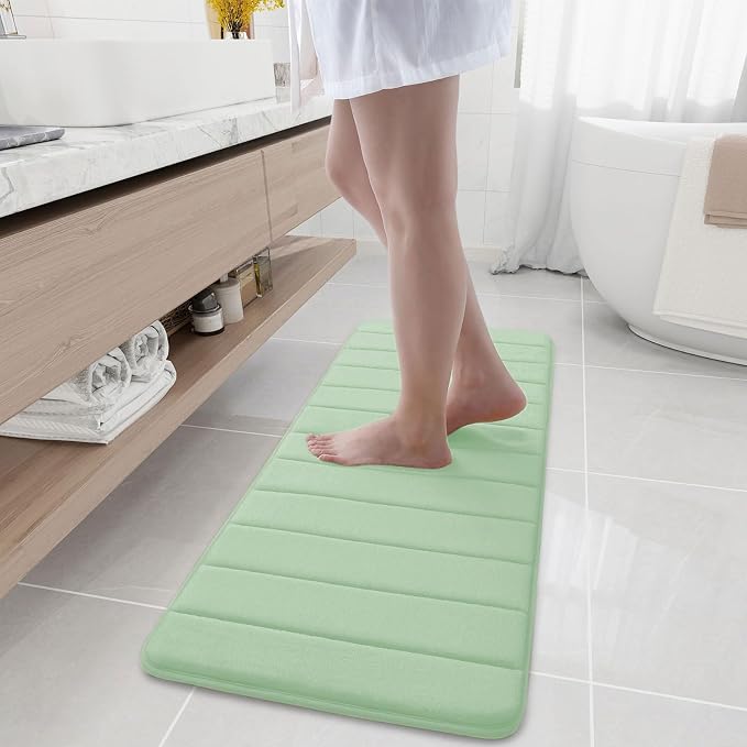 Buganda Memory Foam Bath Mat, 47" x 17", Ultra Soft Bathroom Rugs, Water Absorbent and Machine Washable Bath Rug Runner for Bathroom, Shower, and Tub, Sage Green