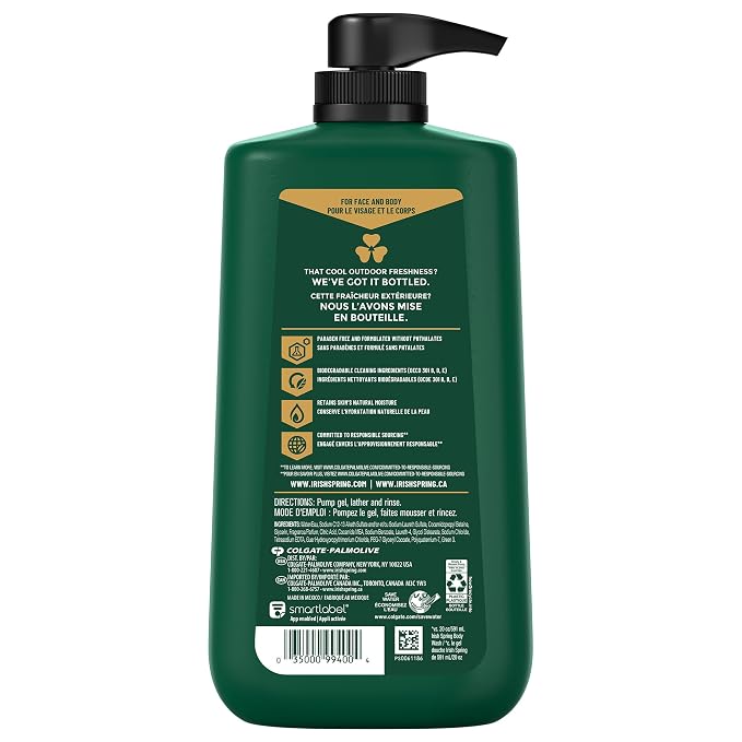Irish Spring 5 in 1 Body Wash for Men | 24 Hour Freshness | For Body Face Hair | Biodegradable Ingredients | 30 Oz Pump 2-Pack