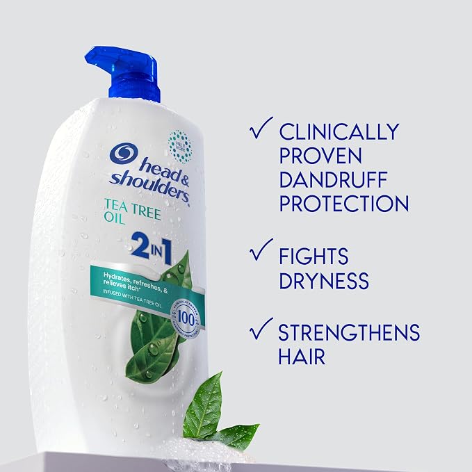Head & Shoulders Anti-Dandruff Tea Tree Oil Shampoo and Conditioner with 1% Pyrithione Zinc, Tea Tree Oil 2 in 1 with Cooling, Relieves Itch, Hydrates, Refreshed Scalp, 28.2 Fl Oz