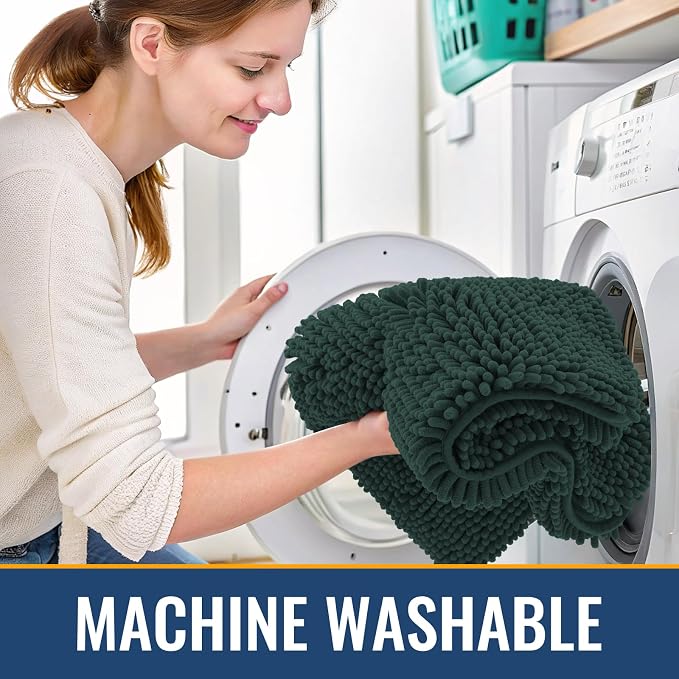 Arotive Bathroom Rugs 24x16, Extra Soft Absorbent Shaggy Chenille Bath Rugs, Machine Washable Rubber Backing Bath Mats for Bathroom Floor Tub and Shower Home Decor Accessories, Blackish Green