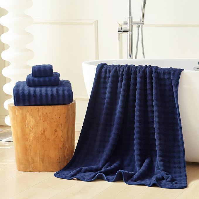 Bath Sheets 40x80 Inches Microfiber Extra Large BathTowels Super Soft Absorbent Quickly Dry Shower Towels for Bathroom (Navy Blue,PK 2)