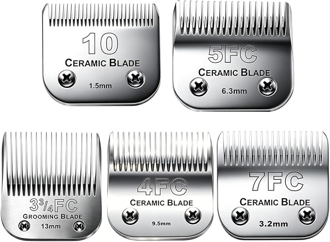 5PACK Dog Grooming Clipper Replacement Blades Compatible with Andis Clipper | For Oster A5/Wahl KM Series Dog Clipper with Ceramic Blade & Stainless Steel Blade (#10+5FC+7FC+3FC+4FC)