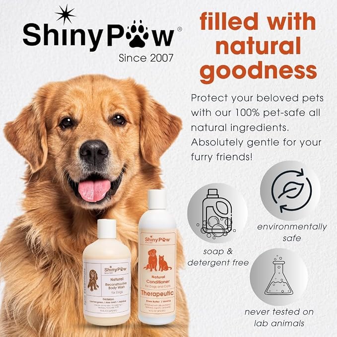 Dog Conditioner for Allergies and Itching | Shiny Paw Shea Butter & Vanilla Conditioner for Dogs & Cats | Dog Matted Hair Detangler | Made in THE USA | 16 oz