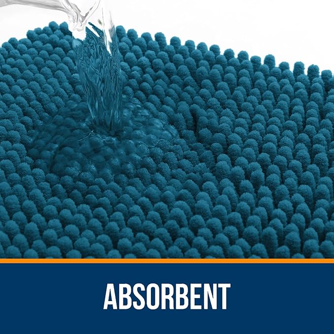 OLANLY Large Bathroom Rugs 44x32, Extra Soft Absorbent Chenille Bath Rugs, Rubber Backing Quick Dry, Machine Washable Bath Mats for Bathroom Floor, Tub and Shower, Home Decor Accessories, Peacock Blue