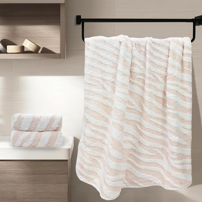USTIDE 3 Pieces Animal Print Towels Zebra Strips Print Bath Towels Absorbent Soft Towels Set for Bathroom Gym Bath Sheets (Pink,1 Bath Towel+2 Hand Towels)
