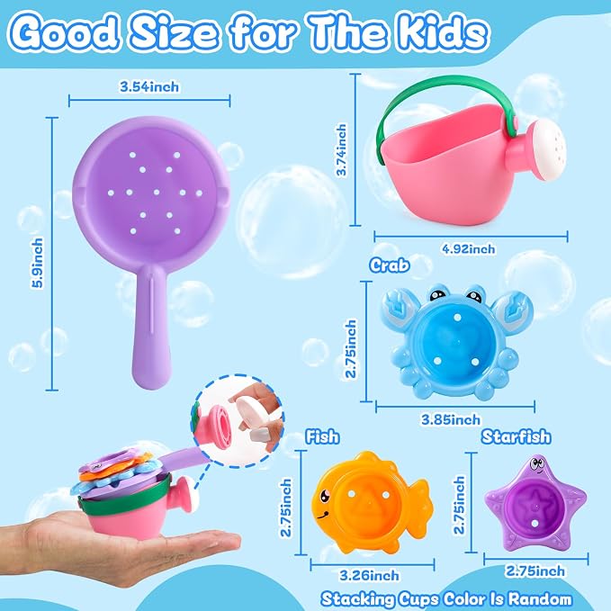 Fajiabao Baby Bath Toys for Kids Ages 1-3 Toddler Bath Toys Mold Free for 2-4 Bathtub Sand Beach Pool Water Toys for 1+ Year Old Girl Gifts 5 PCS (Color Random)