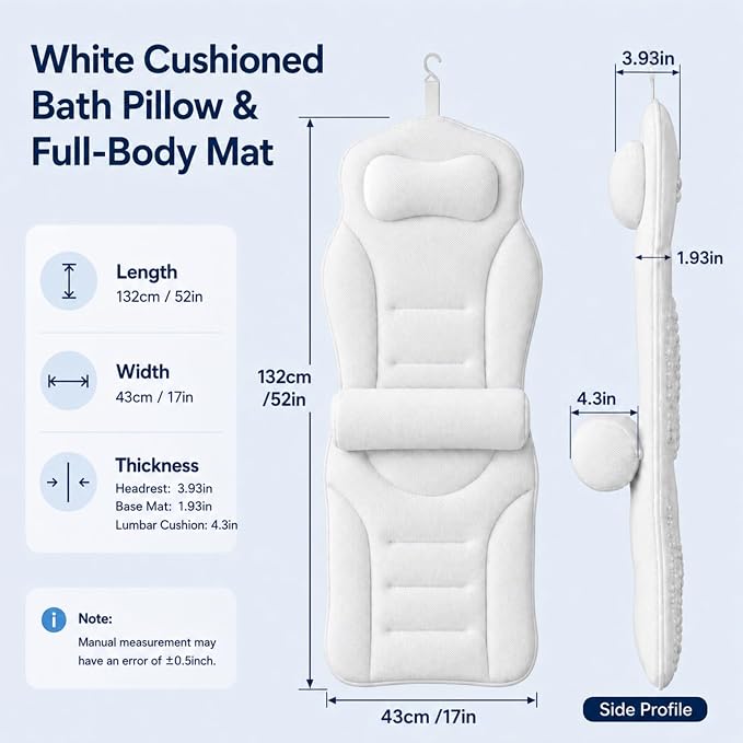 Full Body Bathtub Pillow with Lumbar Support, 5D Air Mesh Bathtub Cushion for Soaking Tub, 168 Suction Cups Full Bath Pillow for Post-Yoga Spa, Deep Relaxation & Romantic Baths