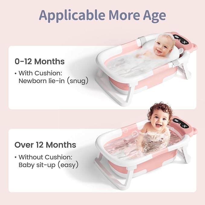 Collapsible Baby Bathtub for Newborn to Toddler (0-18 Months) - Foldable Baby Bath Tub with Soft Towel, Newborn& Infant Bathtub for Travel and Outdoor, Pink
