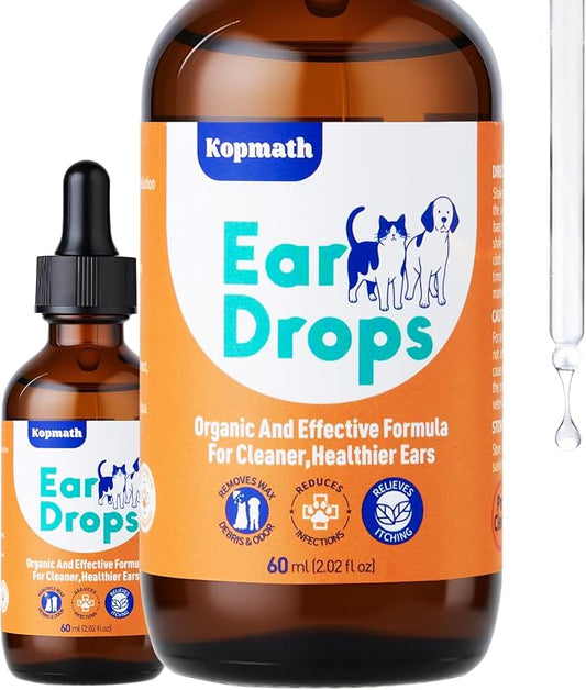 Dog Ear Drops, Dog Ear Cleaner Drops, Ear Infection Treatment for Dogs and Cats, Natural Herbal Ear Cleaning Solution for Dirty,Itchy,Smelly,Inflammed Pet Ears, 2 oz with Dropper
