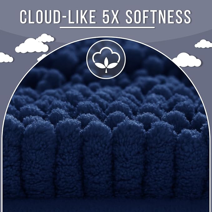 Yimobra Bathroom Rug Mat 36 x 24, Non Slip and Super Absorbent Bath Mat,Machine Washable Quick Dry,Ultra Plush Chenille Shower Rugs for Bathroom Floor Sink Tub and Shower Outside,Navy Blue
