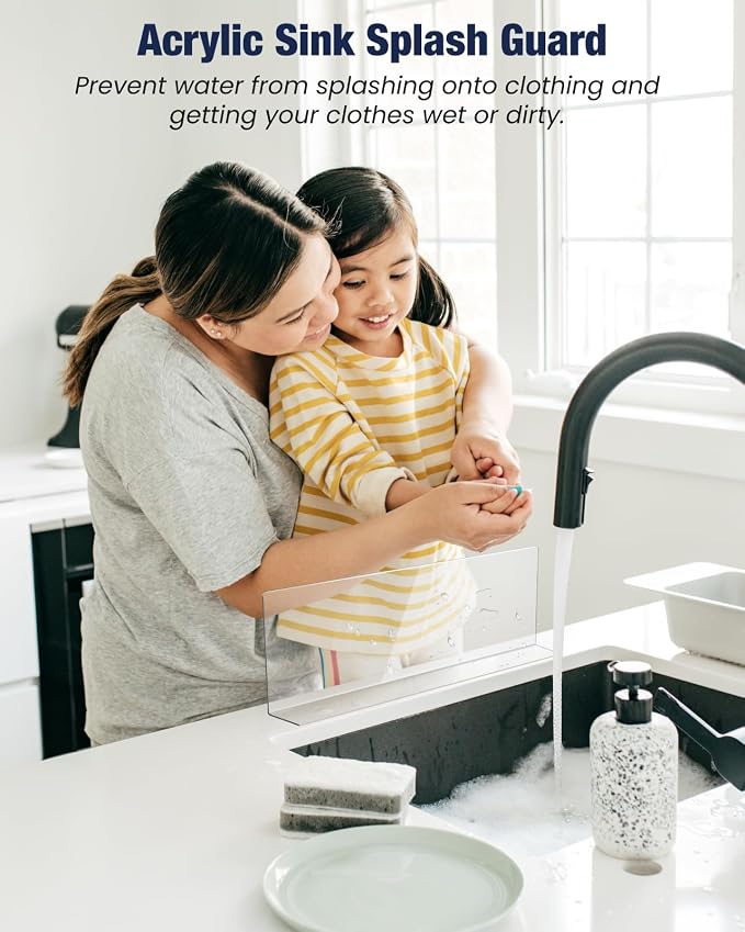 Acrylic Sink Splash Guard, Highly Transparent Fixed Splash Guard for Kitchen Island & Bathroom（23.6"L x 1.6"W x 4.7"H）