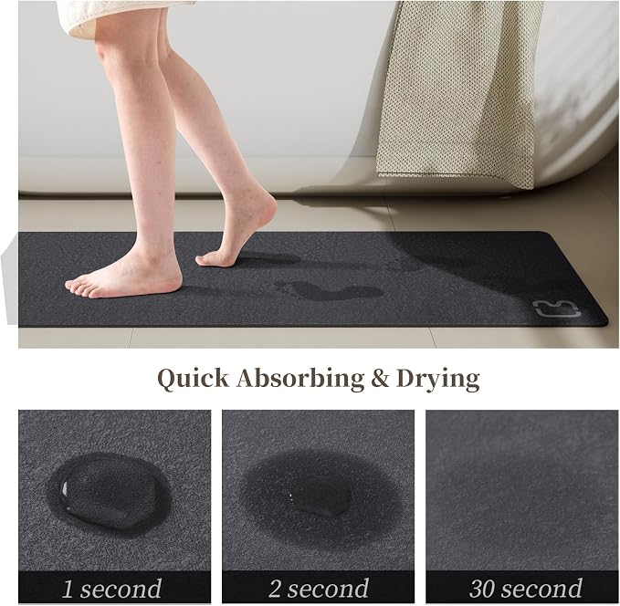 Diatomaceous Earth Bath Mat Rugs Quick Dry Super Absorbent Non Slip Rubber BottomThin Bathroom Mat Fit Under Door, Floor Rugs in Front of Bathtub,Shower Room,Sink,Washable, 17" x 32", Dark Grey