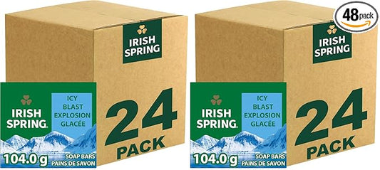 Irish Spring Icy Blast Bar Soap for Men, Mens Soap, Smell Fresh and Clean 12 Hours, Men Bars Washing Hands Body, Mild Skin, Recyclable Carton, 3.7 Oz, (Pack of 48)