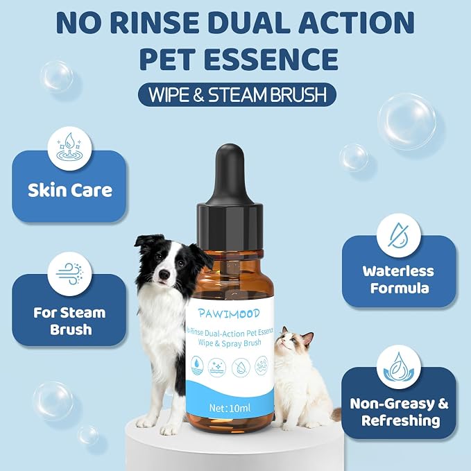 6Pcs Waterless No-Rinse Pet Shampoo Essence for Dogs & Cats, Concentrated Deodorizing Formula Neutralizes Odors & Hydrates Coat with Pomegranate Scent, for Steam Brush,0.34 oz*6