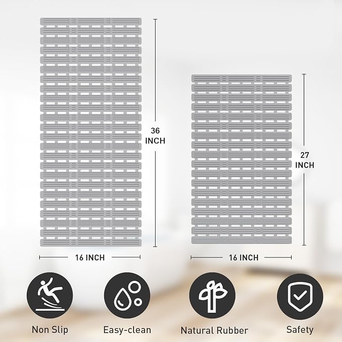 XIYUNTE Shower Mat Non Slip Bath Mat for Tub - 27 X 16 Inch TPE Bathtub Mat Non Slip Shower Mats for Inside Shower, Bath Tub Mat with Powerful Suction Cup, Easy to Cut and Dry, Light Grey