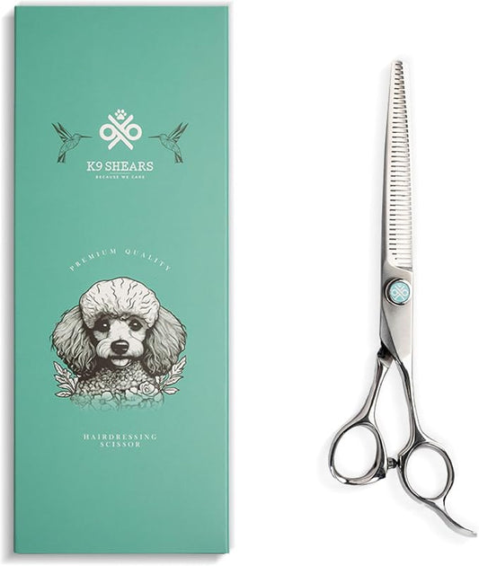 7” Dog Grooming Scissors – 42 Teeth, VG10 Japanese Steel User-Friendly Pet Thinning Shears | Matte Anti-Glare Finish | Lightweight, Ergonomic, Handcrafted | Thinning Rate 50% | K9 Shears