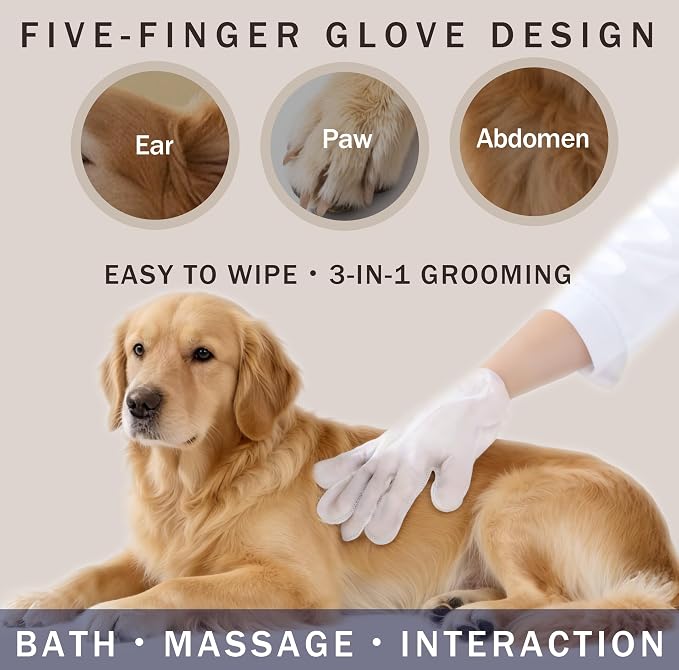 Pet Glove Wipes, Disposable Grooming Mitts for Dogs and Cats, Waterless Bath, Lick-Safe, with Jojoba Oil, Honey Extract and Shea Butter, 20 Count (Extra Thick, 20 Count-Glove Wipes)