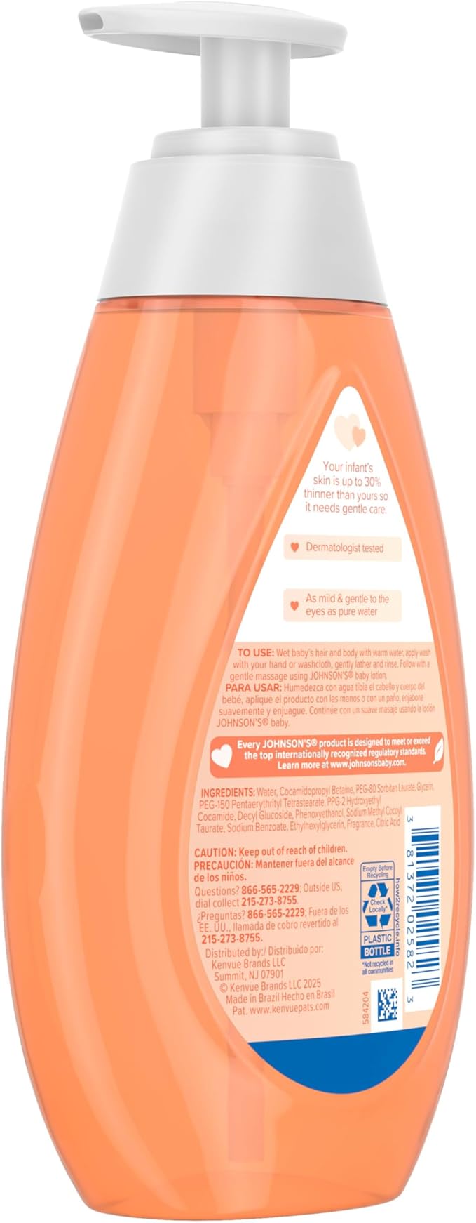 Johnson's Baby Head-To-Toe Wash & Shampoo, Tear-Free, Moisturizing Body Wash, Newborn Essentials, Baby Wash and Shampoo, No added Parabens, Sulfates and Dyes, 13.6 fl. oz