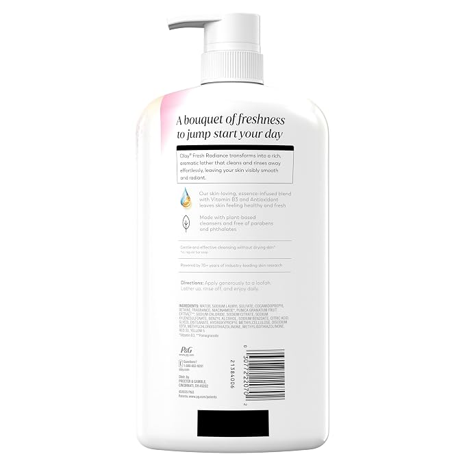 Olay Body Wash for Women, Fresh Radiance, 24/7 Skin-Loving Freshness, Visibly Radiant, Plant Based Cleansers, Vitamin B3 & Antioxidant Blend, All Skin Types, Rose Water & Sweet Nectar Scent, 29 fl oz