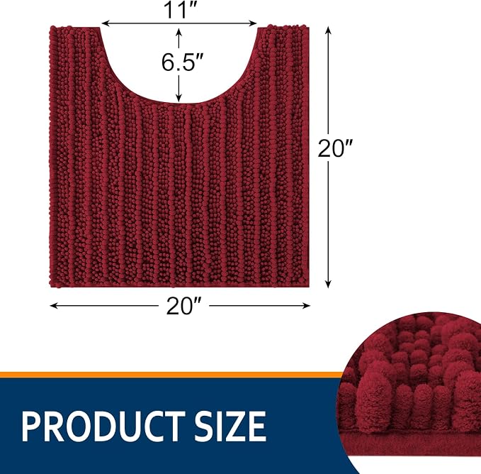 Smiry Bathroom Toilet Rugs U Shaped 20x20, Extra Soft Absorbent Non Slip Rubber Backing Chenille Contour Bath Rugs for Toilet, Machine Washable Contoured Bath Mats, Red