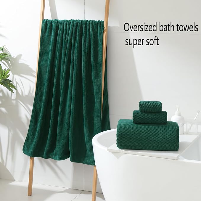YTYC Towels,29x59 Inches Extra Large Bath Towels for Bathroom Super Soft Quick Dry Light Weight Waffle Microfiber Shower Towels 80% Polyester 20% Nylon (Dark Green,4 Piece)