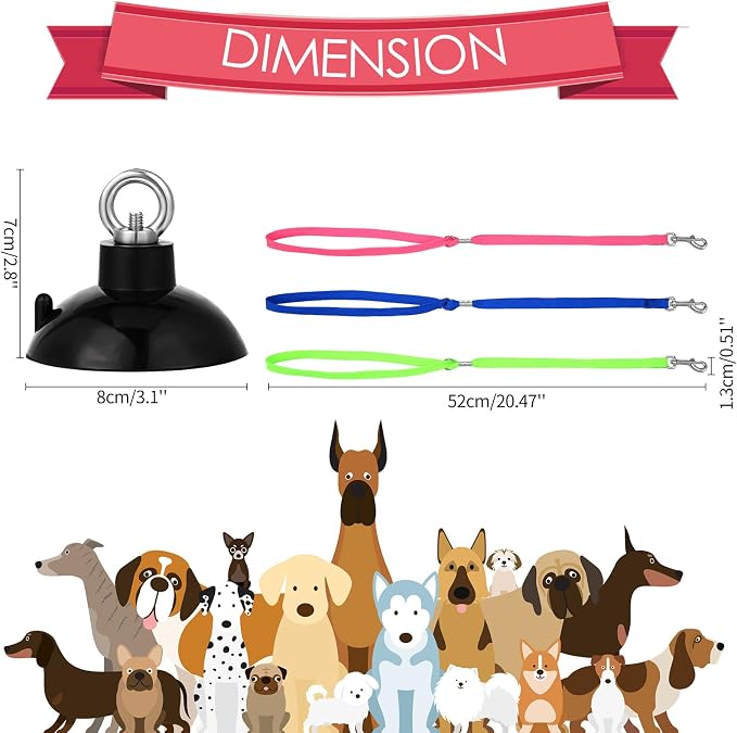 Frienda 4 Pcs Dog Bathing Tether with Suction Cup Cat Restraint for Bathing Dog Grooming Tub Restraint Loops Adjustable Cat Fixed Safety Rope for Pet Shower Grooming Helper(Blue Pink Bright Green)