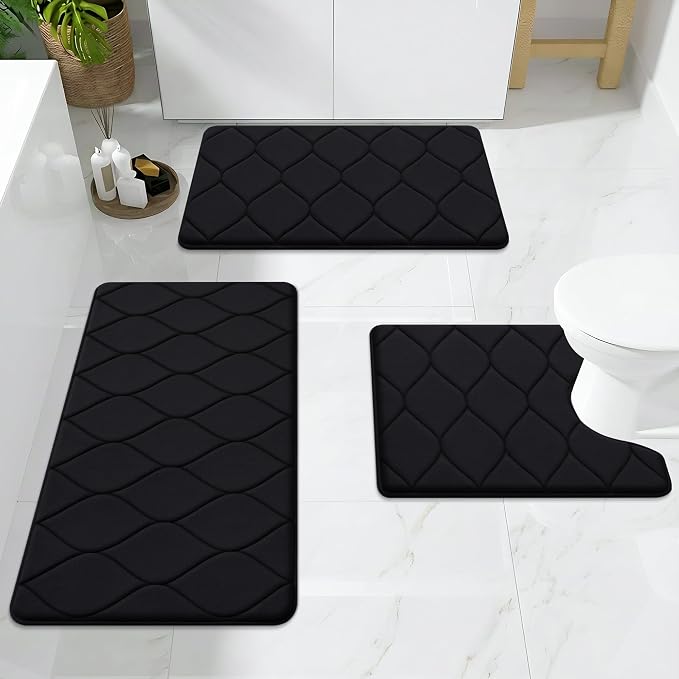 Smiry Memory Foam Bath Mat 44''x24'', Ultra Soft Non-Slip Bathroom Rug, Plush Water Absorbent Quick Dry and Machine Washable Floor Mat for Shower, Tub & Home Decor, Black