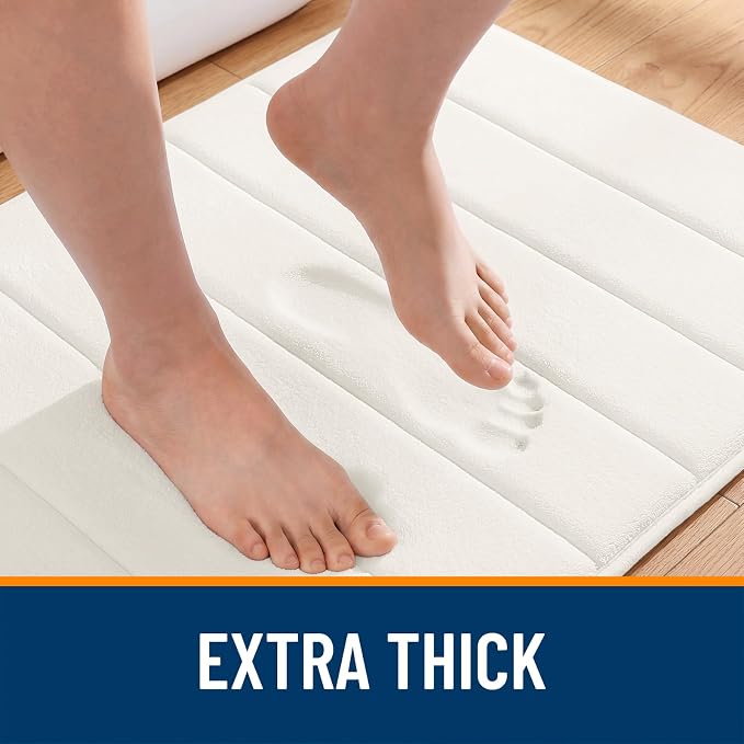 OLANLY Memory Foam Bath Mat 36x24, Super Soft Absorbent Bathroom Rugs, Quick Dry, Machine Washable Shower Floor Rugs, Bathmat Carpet, Bathroom Home Decor Accessories, Ivory