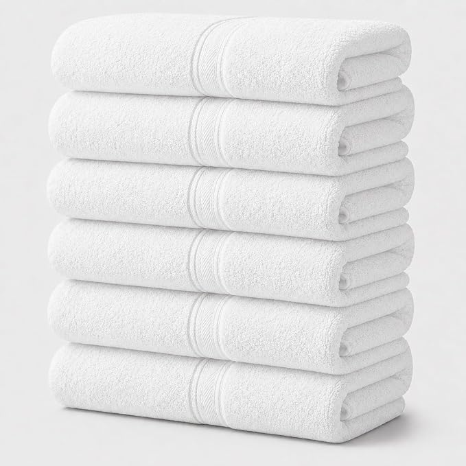 Terry Bath Sheet Set of 6 White Bath Towels Set 35x70 Inches, 100 Combed Long Staple Cotton 600 GSM Highly Absorbent Ultra Soft Oversized Large Luxury Hotel & Spa Quality Bathroom Towels Set