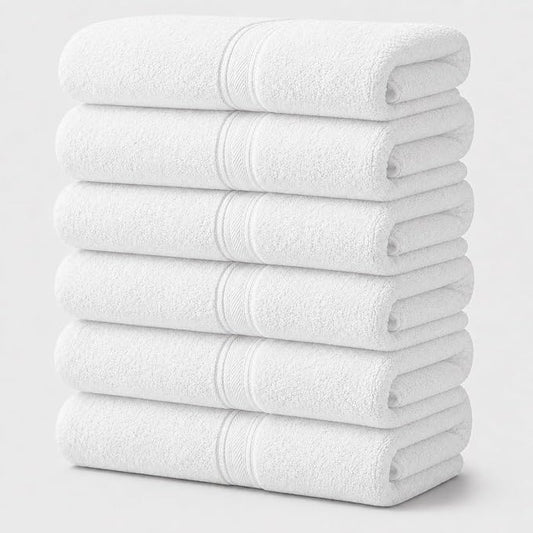 Terry Bath Sheet Set of 6 White Bath Towels Set 35x70 Inches, 100 Combed Long Staple Cotton 600 GSM Highly Absorbent Ultra Soft Oversized Large Luxury Hotel & Spa Quality Bathroom Towels Set