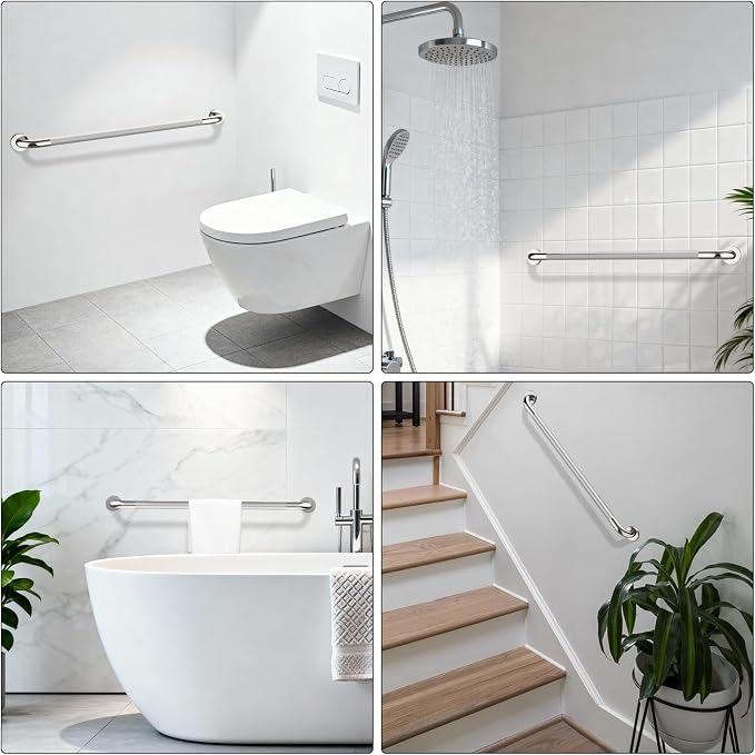 Chrome Grab Bar 40 Inch, iHansee Anti-Slip Bathroom Grab Bar w/Knurled Grip, Stainless Steel Safety Handrail for Toilet Bathtub Shower, Wall Mounted Matte Black Handicap Bars Handle for Senior Elderly