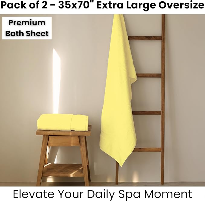 SALBAKOS 2-Piece 100% Turkish Cotton Extra Large Bath Towel 35x70 inch | Premium Hotel Quality Bath Sheet Towels | Thick, Soft, Absorbent, Oversized Bath & Beach Towels (Yellow, 2 Bath Sheets)
