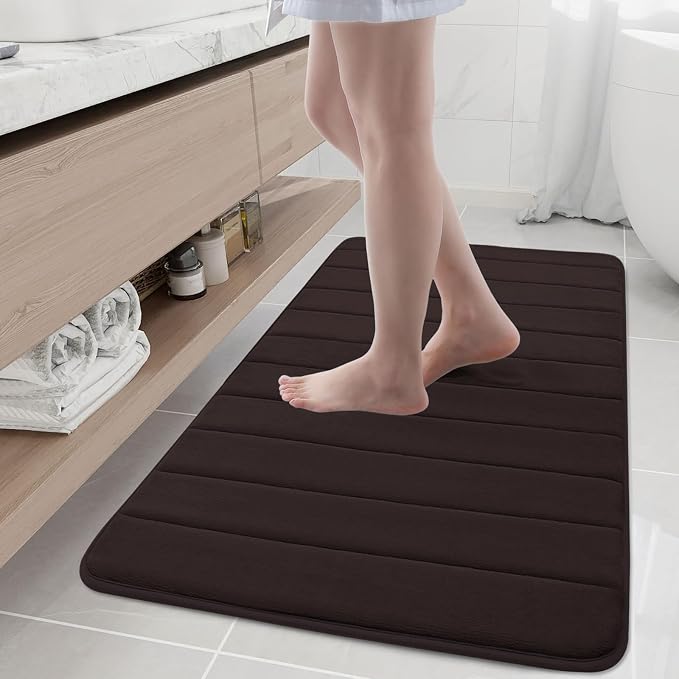 Buganda Memory Foam Bath Mat, 45" x 27", Ultra Soft Bathroom Rugs, Water Absorbent and Machine Washable Bath Rug Runner for Bathroom, Shower, and Tub, Brown