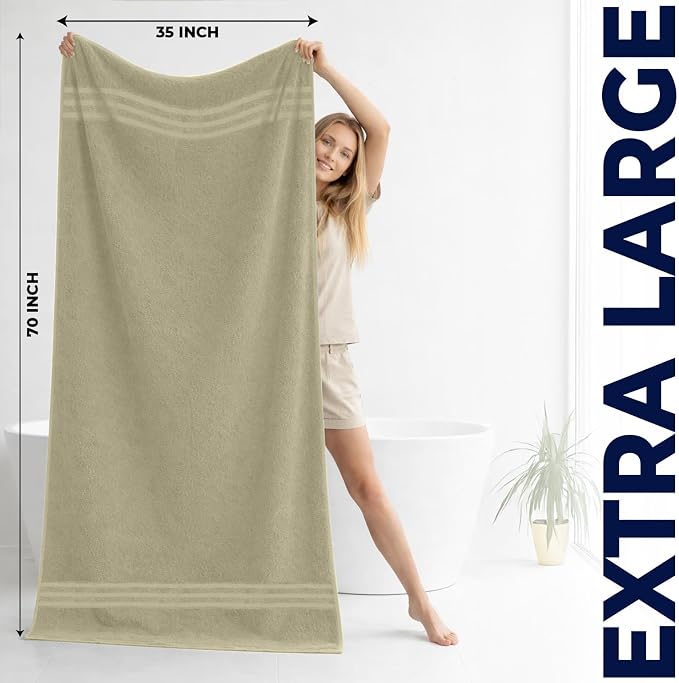 DAN River 2 Pack Bath Sheets Extra Large 35x70, Large Bath Towels for Adults, XL Oversized Heavy Duty Towel Set, 600 GSM 100% Ring Spun Cotton, Soft Quick Dry, Beige