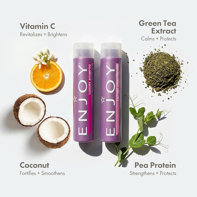 Enjoy Luxury Shampoo & Conditioner- Eliminates Frizz Cleansing Moisturizing Smoothing - Sulfate Free For Thick Coarse or Curly Hair (10.1 Fl Oz)